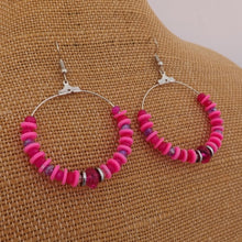 Load image into Gallery viewer, Bright Pink Clay Bead Handmade Hoop Drop Earrings