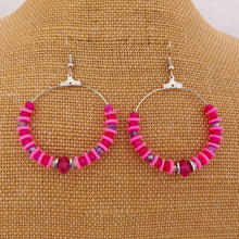 Load image into Gallery viewer, Bright Pink Clay Bead Handmade Hoop Drop Earrings