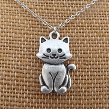 Load image into Gallery viewer, Cat Silver Tone Pendant Necklace