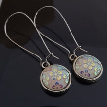 Load image into Gallery viewer, Clear Lustre Floral Dome Earrings, Long Kidney Hooks