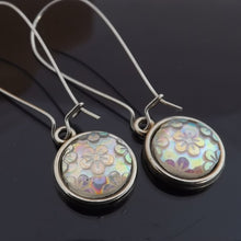 Load image into Gallery viewer, Clear Lustre Floral Dome Earrings, Long Kidney Hooks