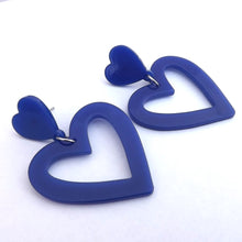Load image into Gallery viewer, Fluorescent Pink Acrylic Heart Drop Earrings on Stud Setting