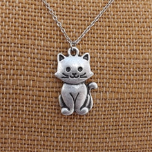 Load image into Gallery viewer, Cat Silver Tone Pendant Necklace