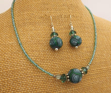 Load image into Gallery viewer, Dark Blue, Blue & Green Koru Kathryn Design Handmade Beads Necklace & Earrings Set