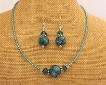 Load image into Gallery viewer, Dark Blue, Blue & Green Koru Kathryn Design Handmade Beads Necklace & Earrings Set