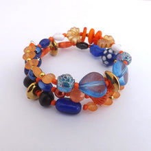 Load image into Gallery viewer, Dark Blue & Orange Handmade Memory Wire Bead Bracelet