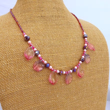 Load image into Gallery viewer, Dark Pink Bead & Shell Drop Handmade Necklace