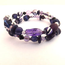 Load image into Gallery viewer, Dark Purple Handmade Beaded Memory Wire Bracelet
