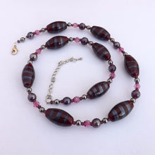 Load image into Gallery viewer, Dark Red & Purple Glitter Lamp Work Bead Handmade Necklace & Earrings Set