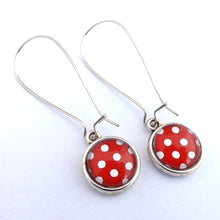 Load image into Gallery viewer, Polka Dot Dome Earrings on Long Kidney Hooks (multiple colour options)