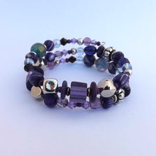 Load image into Gallery viewer, Dark Purple & Silver Handmade Memory Wire Bead Bracelet