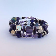 Load image into Gallery viewer, Dark Purple & Silver Handmade Memory Wire Bead Bracelet