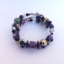 Load image into Gallery viewer, Dark Purple & Silver Handmade Memory Wire Bead Bracelet