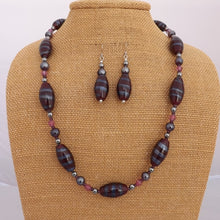 Load image into Gallery viewer, Dark Red & Purple Glitter Lamp Work Bead Handmade Necklace & Earrings Set