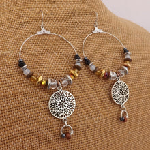 Load image into Gallery viewer, Gold, Bronze, Black & Silver Handmade Hoop Bead Drop Earrings