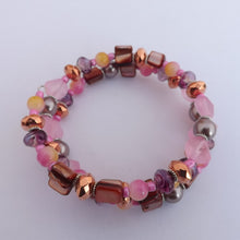 Load image into Gallery viewer, Gold, Purple & Rose Gold Handmade Memory WIre Bead Bracelet
