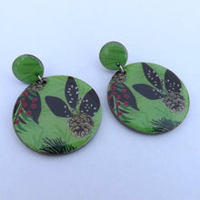 Load image into Gallery viewer, Green & Black Floral Leaf Acrylic Earrings