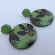 Load image into Gallery viewer, Green & Black Floral Leaf Acrylic Earrings