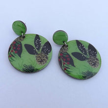 Load image into Gallery viewer, Green & Black Floral Leaf Acrylic Earrings
