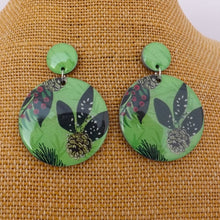 Load image into Gallery viewer, Green & Black Floral Leaf Acrylic Earrings