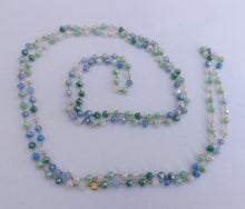 Load image into Gallery viewer, Green, Blue & White Crystal Lustre Bead Gold Tone Chain Link Necklace