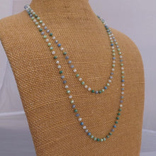 Load image into Gallery viewer, Green, Blue & White Crystal Lustre Bead Gold Tone Chain Link Necklace