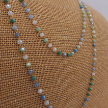 Load image into Gallery viewer, Green, Blue & White Crystal Lustre Bead Gold Tone Chain Link Necklace