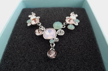 Load image into Gallery viewer, Green, Pink & Clear Faceted Crystal Silver Tone Collar Necklace