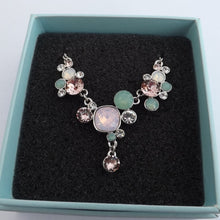 Load image into Gallery viewer, Green, Pink & Clear Faceted Crystal Silver Tone Collar Necklace