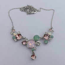 Load image into Gallery viewer, Green, Pink & Clear Faceted Crystal Silver Tone Collar Necklace
