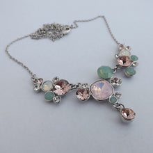Load image into Gallery viewer, Green, Pink & Clear Faceted Crystal Silver Tone Collar Necklace