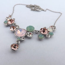 Load image into Gallery viewer, Green, Pink & Clear Faceted Crystal Silver Tone Collar Necklace