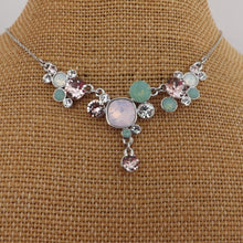 Load image into Gallery viewer, Green, Pink & Clear Faceted Crystal Silver Tone Collar Necklace