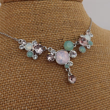 Load image into Gallery viewer, Green, Pink & Clear Faceted Crystal Silver Tone Collar Necklace