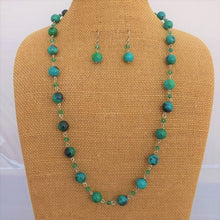 Load image into Gallery viewer, Green, Teal & Silver Tone Handmade Bead & Chain Link Necklace & Matching Earrings