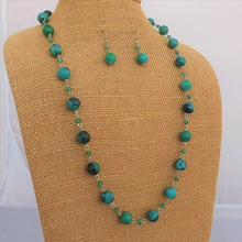 Load image into Gallery viewer, Green, Teal & Silver Tone Handmade Bead & Chain Link Necklace & Matching Earrings