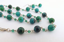 Load image into Gallery viewer, Green, Teal & Silver Tone Handmade Bead & Chain Link Necklace & Matching Earrings