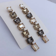 Load image into Gallery viewer, Multi Coloured, Gold Tone Rhinestone Chain Link Drop Earrings (multiple colour options)