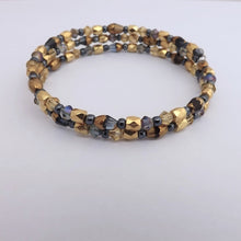 Load image into Gallery viewer, Grey & Gold Handmade Memory Wire Bead Bracelet