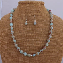 Load image into Gallery viewer, Handmade Lava Jasper Pink, Blue & Cream Bead Necklace & Earrings Set