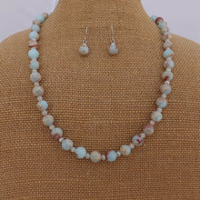 Load image into Gallery viewer, Handmade Lava Jasper Pink, Blue & Cream Bead Necklace & Earrings Set