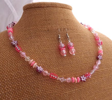 Load image into Gallery viewer, Handmade Light Pink Bead Necklace & Earrings Set