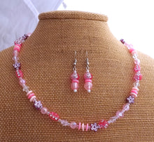 Load image into Gallery viewer, Handmade Light Pink Bead Necklace & Earrings Set