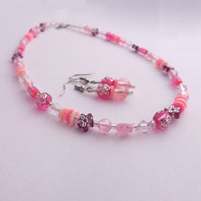 Load image into Gallery viewer, Handmade Light Pink Bead Necklace & Earrings Set