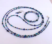 Load image into Gallery viewer, Handmade Long Blue & Teal Bead Necklace with Matching Earrings & Bracelet