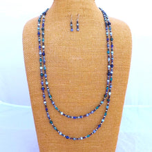Load image into Gallery viewer, Handmade Long Blue & Teal Bead Necklace with Matching Earrings & Bracelet