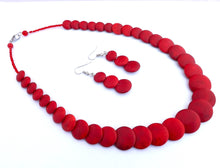 Load image into Gallery viewer, Handmade Red Layered Stone Bead Necklace & Earrings Set