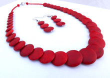 Load image into Gallery viewer, Handmade Red Layered Stone Bead Necklace & Earrings Set