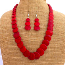 Load image into Gallery viewer, Handmade Red Layered Stone Bead Necklace & Earrings Set