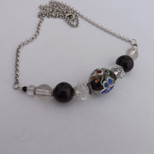 Load image into Gallery viewer, Handmade Floral Black & Clear Bead & Chain Necklace